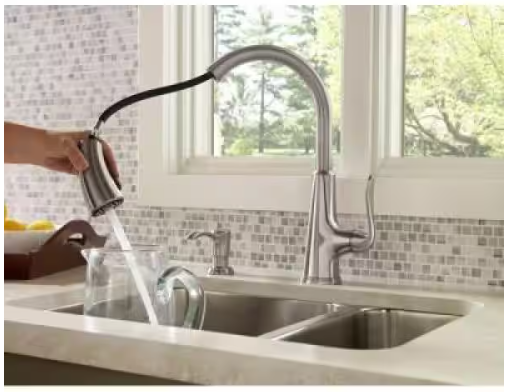 Pfister Pasadena Single-Handle Pull-Down Kitchen Faucet with Soap Dispenser in Stainless Steel